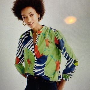 J.Crew Ratti Striped Floral Popover Blouse